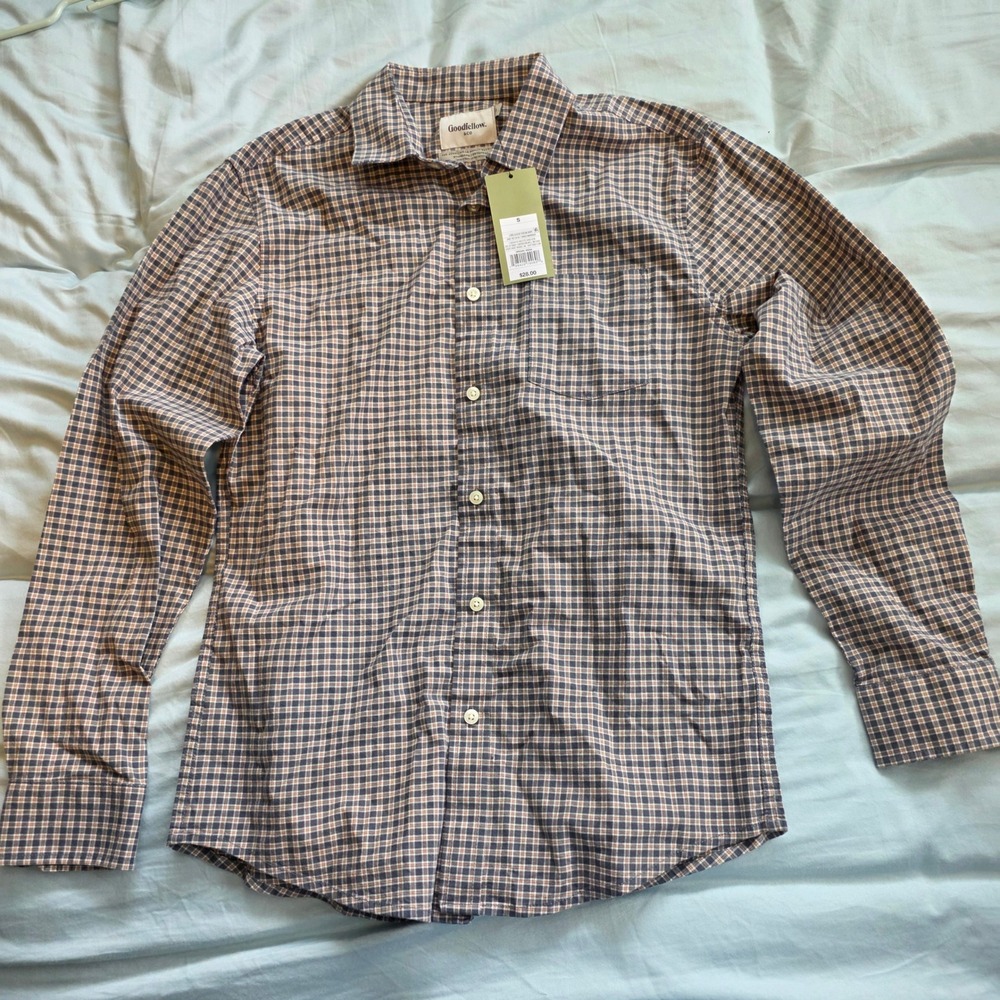 Goodfellow & Co Mens Small Plaid Long Sleeve Poplin Button Down Shirt NWT